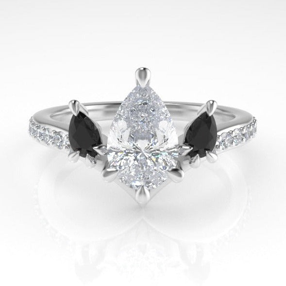 Valk Freya Three-Stone Ring with Pear-Shaped White and Black Diamonds Kris Averi Platinum Lab Diamond 4