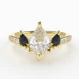 Valk Freya Three-Stone Ring with Pear-Shaped White and Black Diamonds Kris Averi Yellow Gold Lab Diamond 4
