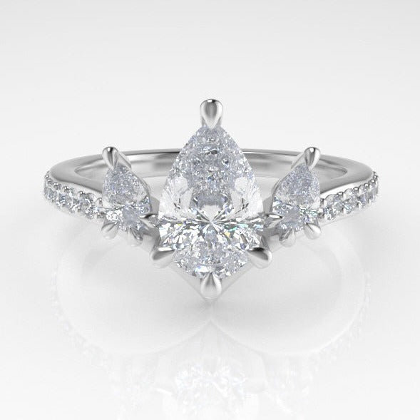Valk Freya Three-Stone Ring with Pear-Shaped White Diamonds Kris Averi Platinum Lab Diamond 4