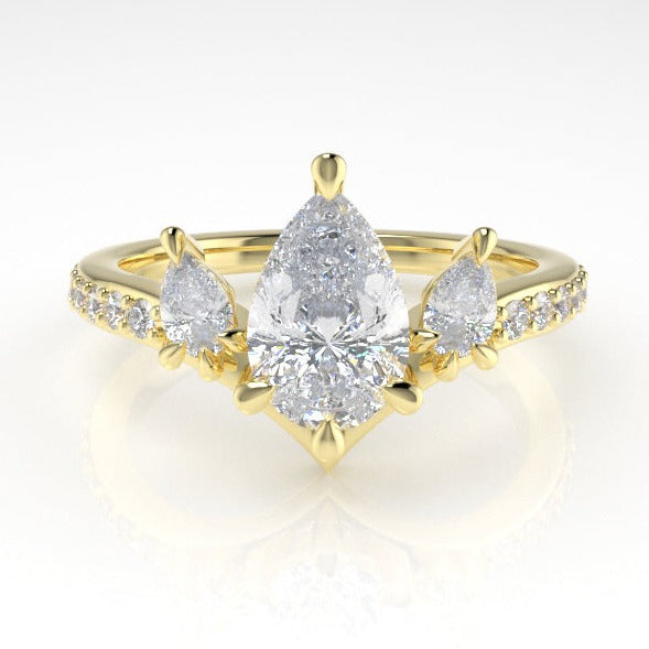 Valk Freya Three-Stone Ring with Pear-Shaped White Diamonds Kris Averi Yellow Gold Lab Diamond 4