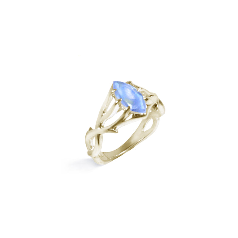 Valk Triple Entwine Ring with a Marquise Moonstone Kris Averi Yellow Gold 4 